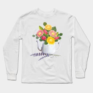 Vintage Coffee Pot With Flowers Long Sleeve T-Shirt